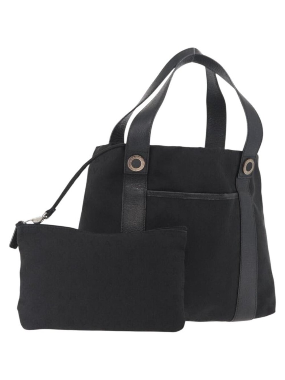 BVLGARI Logo Mania Tote Bag Canvas Black Silver